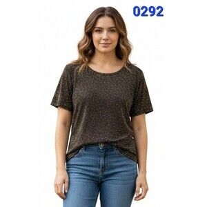 Joanna Petite Black With Gold Sparkle Women's Top, Sz PM - 0292